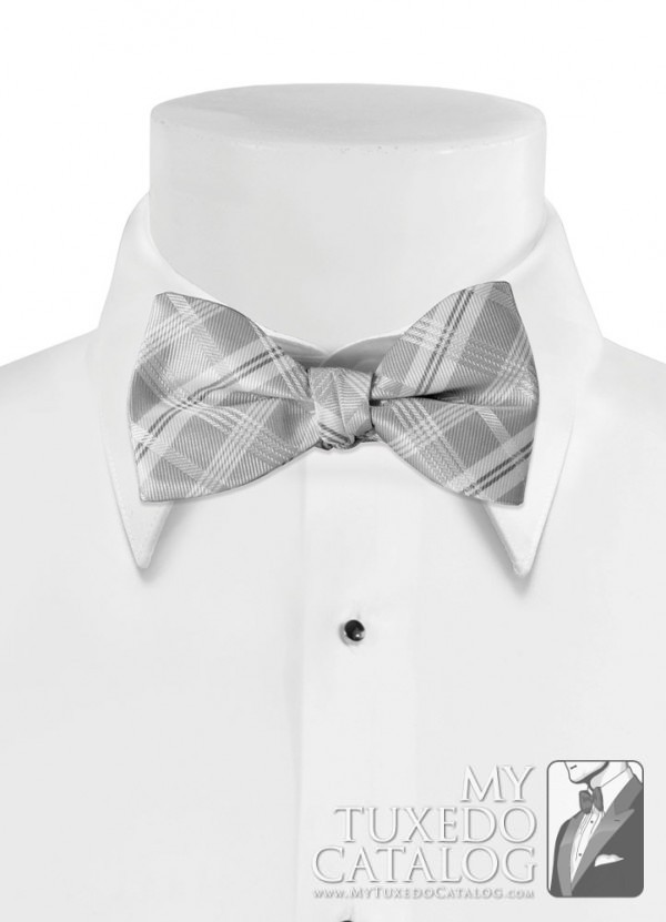 Silver 'Solid Plaid' Bow Tie