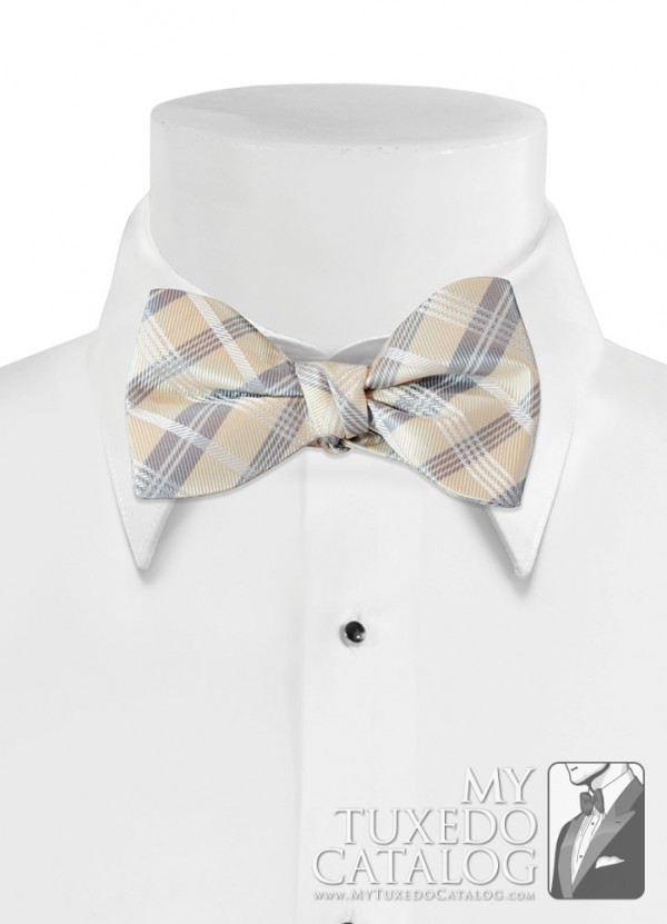 Champagne 'Solid Plaid' Bow Tie
