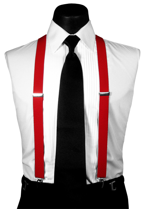 black dress shirt with red suspenders Long Sleeve Black Dress Shirt With Red Suspenders Men's Outfit: Red And Black Plaid Long Sleeve